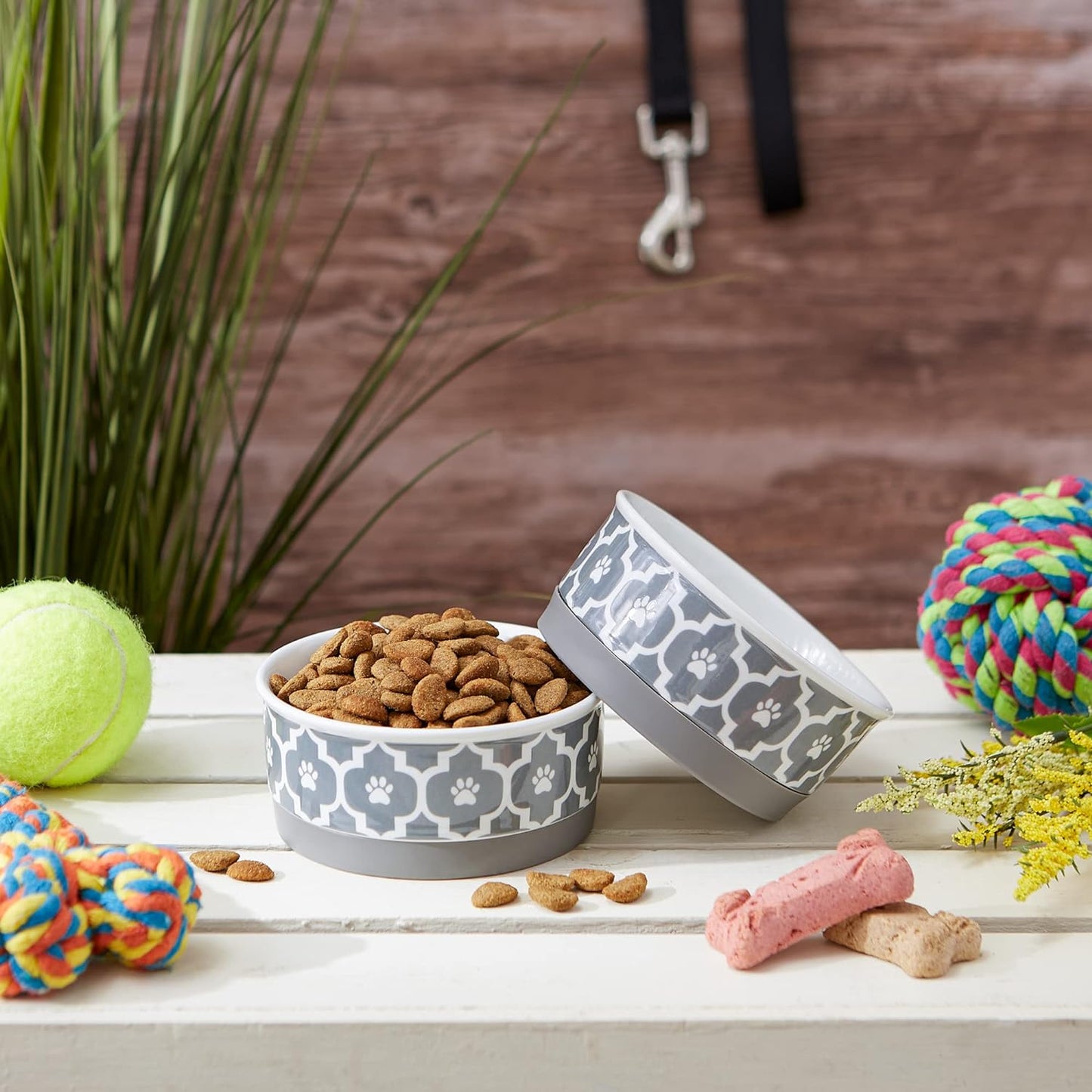 Stylish Gray Lattice Collection Pet Bowl & Canister Set - Small, 4.25"x2", 2 Count