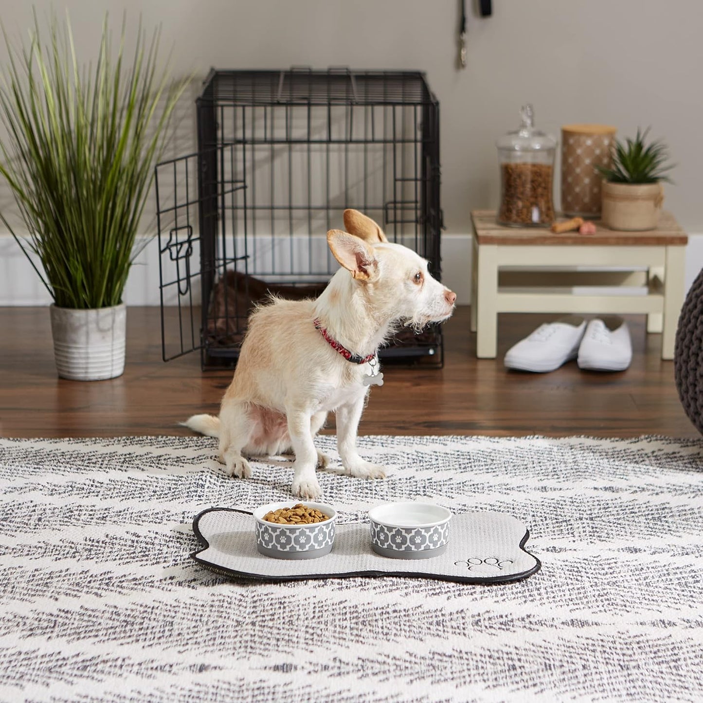 Stylish Gray Lattice Collection Pet Bowl & Canister Set - Small, 4.25"x2", 2 Count