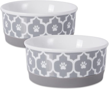 Stylish Gray Lattice Collection Pet Bowl & Canister Set - Small, 4.25"x2", 2 Count