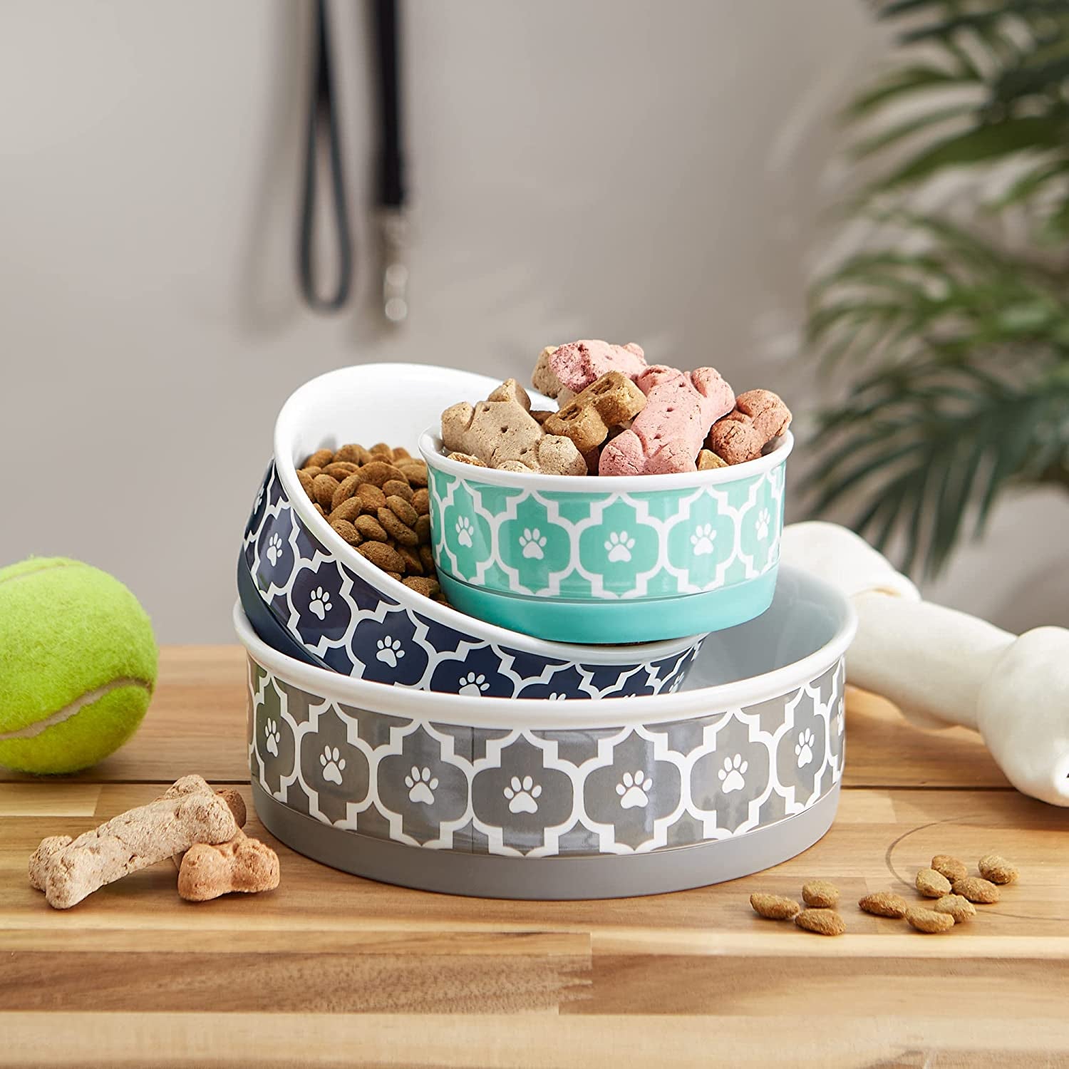Stylish Gray Lattice Collection Pet Bowl & Canister Set - Small, 4.25"x2", 2 Count